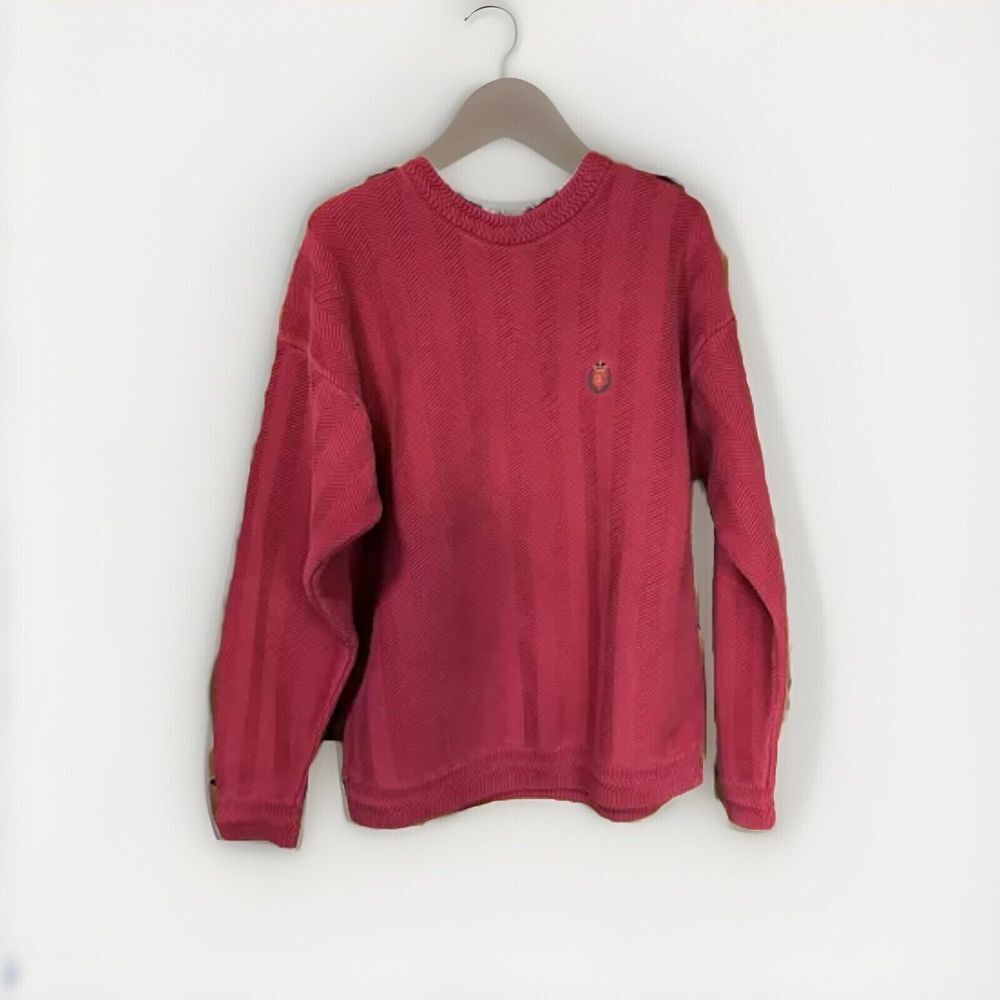 VTG Chaps Ralph Lauren Sweater Mens Size XL Red Knit Hand Frame Fisherman Chunky